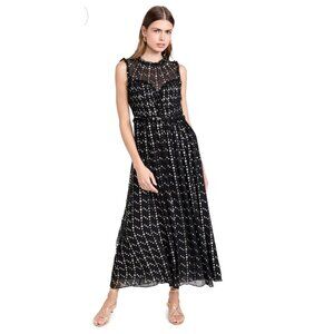 Ulla Johnson Maxi Kasia Dress Womens 10 Black Gold Sleeveless Flocked Pattern